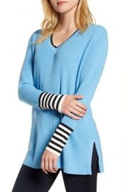 Vince Camuto V-Neck Stripe Cuff Sweater   Nordstrom at Nordstrom